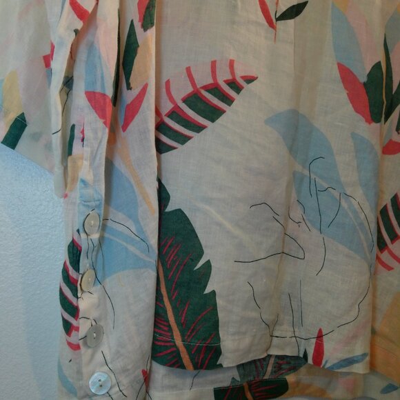 Cynthia Rowley Tunic Shirt Popover Womens PLus 2X White Linen Button Tropical - Picture 3 of 6